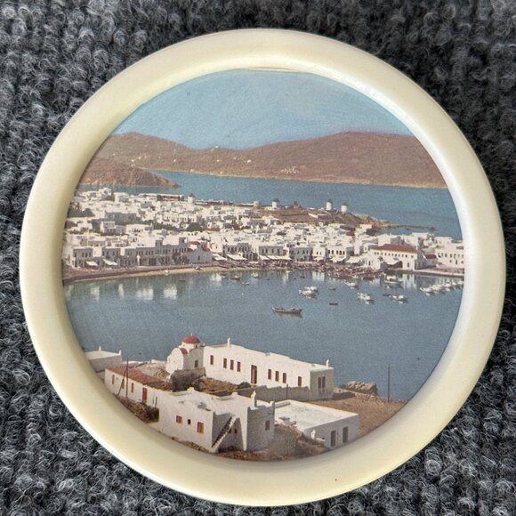 Vintage Greece Coasters White Plastic Travel Destination Photographs Set of 6 - Picture 11 of 13